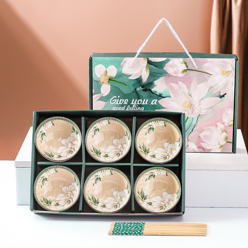 礼品碗套装家用吃饭套碗碗碟山茶花瓷碗陶瓷碗筷套装餐具礼盒装无|undefined