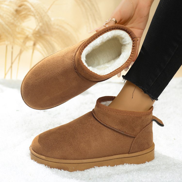 Zhou Dongyu's Same Style Mini Shearling Snow Boots for Men and Women, Non-Slip, Fleece-Lined, Export Large Size Short-Tube Couple Cotton Shoes