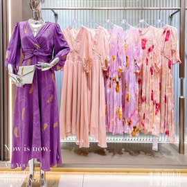 赫本罗拉2025夏桑蚕丝连衣裙实体店直播货源品牌撤柜女装批发真丝