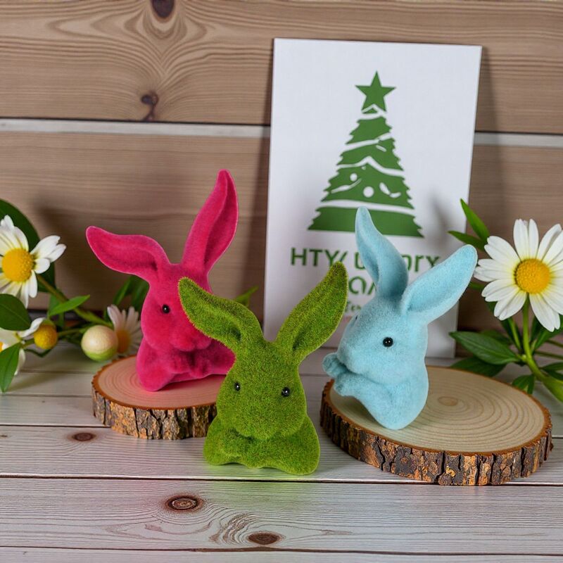 Cross-Border Popular Moss Flocking Rabbit for Home and Office Decoration, Easter, Thanksgiving, Christmas
