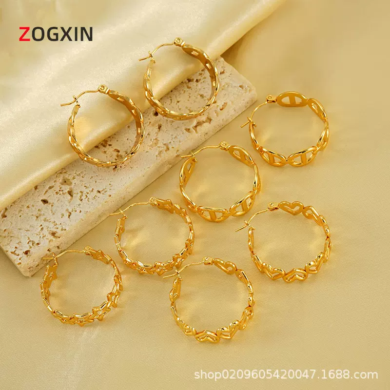 2023秋冬新款爱心星星环形不锈钢耳饰时尚简约镂空设计感耳环耳饰