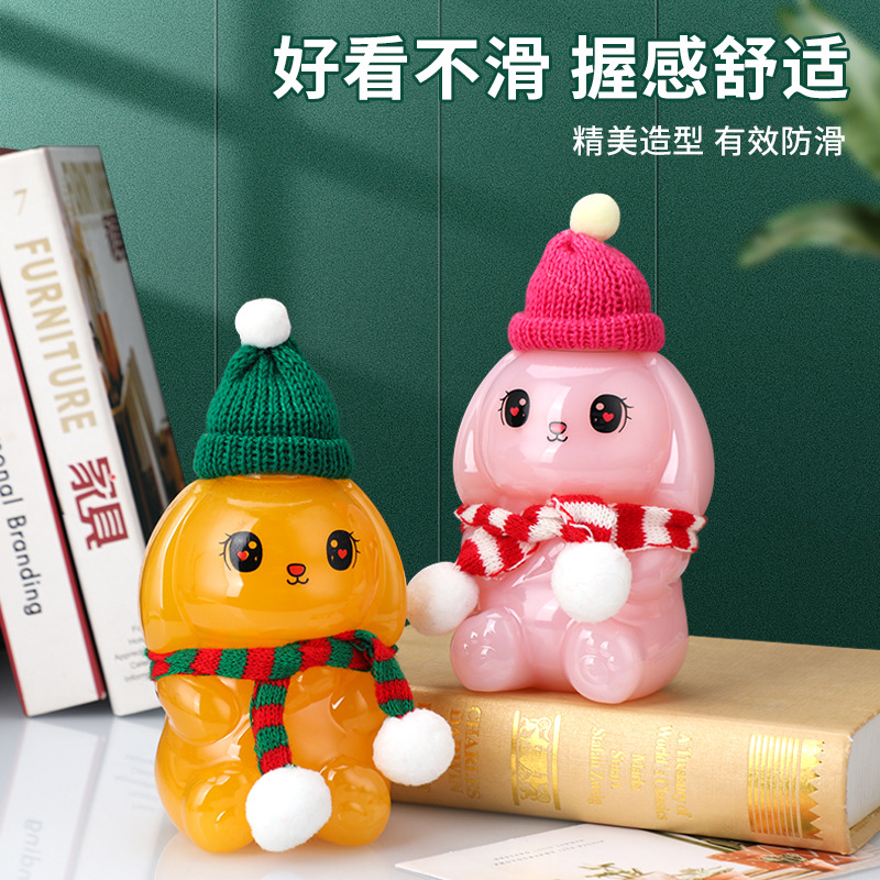 Lindo conejito de dibujos animados leche té botella PET plástico para llevar leche té taza 500ml botella de bebida desechable