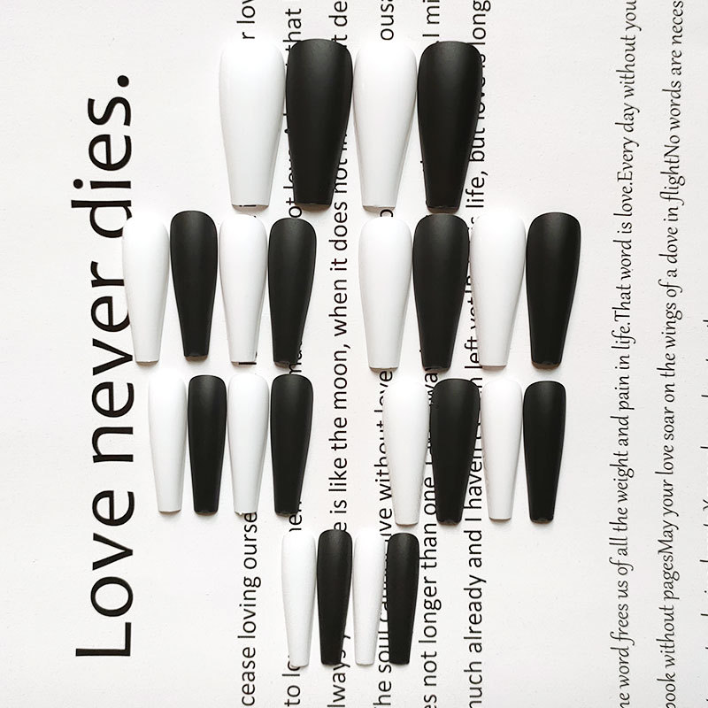 Minimal negro y blanco contraste usar uñas largas ballet de color sólido manicure piezas de uñas comerciales más vendidas desmontables uñas falsas image 5