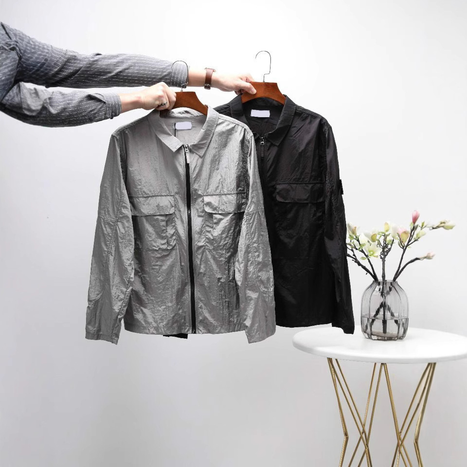 24 Nueva primavera y otoño chaqueta hombres y mujeres casual versátil campus estilo metal nylon chaqueta impermeable