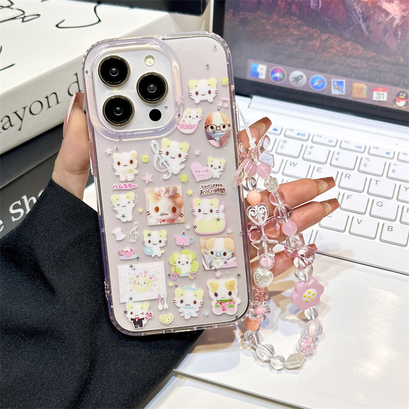 iPhone16 Apple 15ProMax/14/13 携帯電話ケースに適した半透明のマシュマロ猫チェーン|undefined