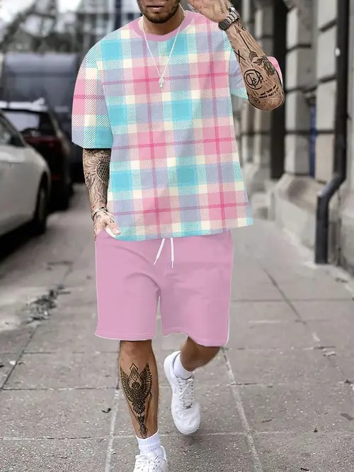 Comercio exterior europeo y americano Amazon 2025 nuevo estilo casual a juego de color manga corta cuello redondo camiseta pantalones cortos traje ME5 MA04