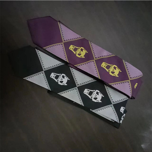 Anime JOJO tie Kira Yoshikage's Bizarre Adventure skull black purple green men's hand tie