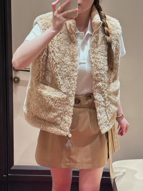 南油女装蒙口2025早秋泰迪毛羽绒服女慵懒修身保暖立领鹅绒服马甲|undefined