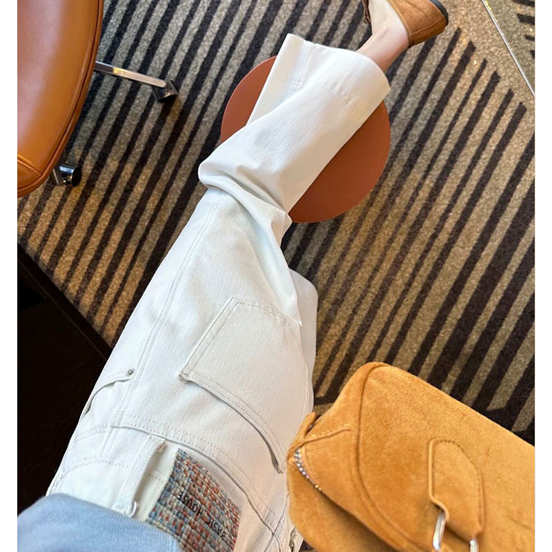 Straight legs ~! White Nine Points Loose Straight Pants Women's 2025 New Korean Style Wide Leg Small Denim Pants