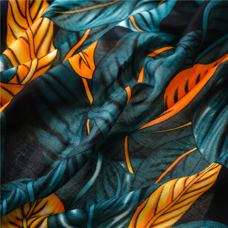 Ethnic Blue-yellow Contrast Color Big Leaves Shawl Wholesale Nihaojewelry display picture 7