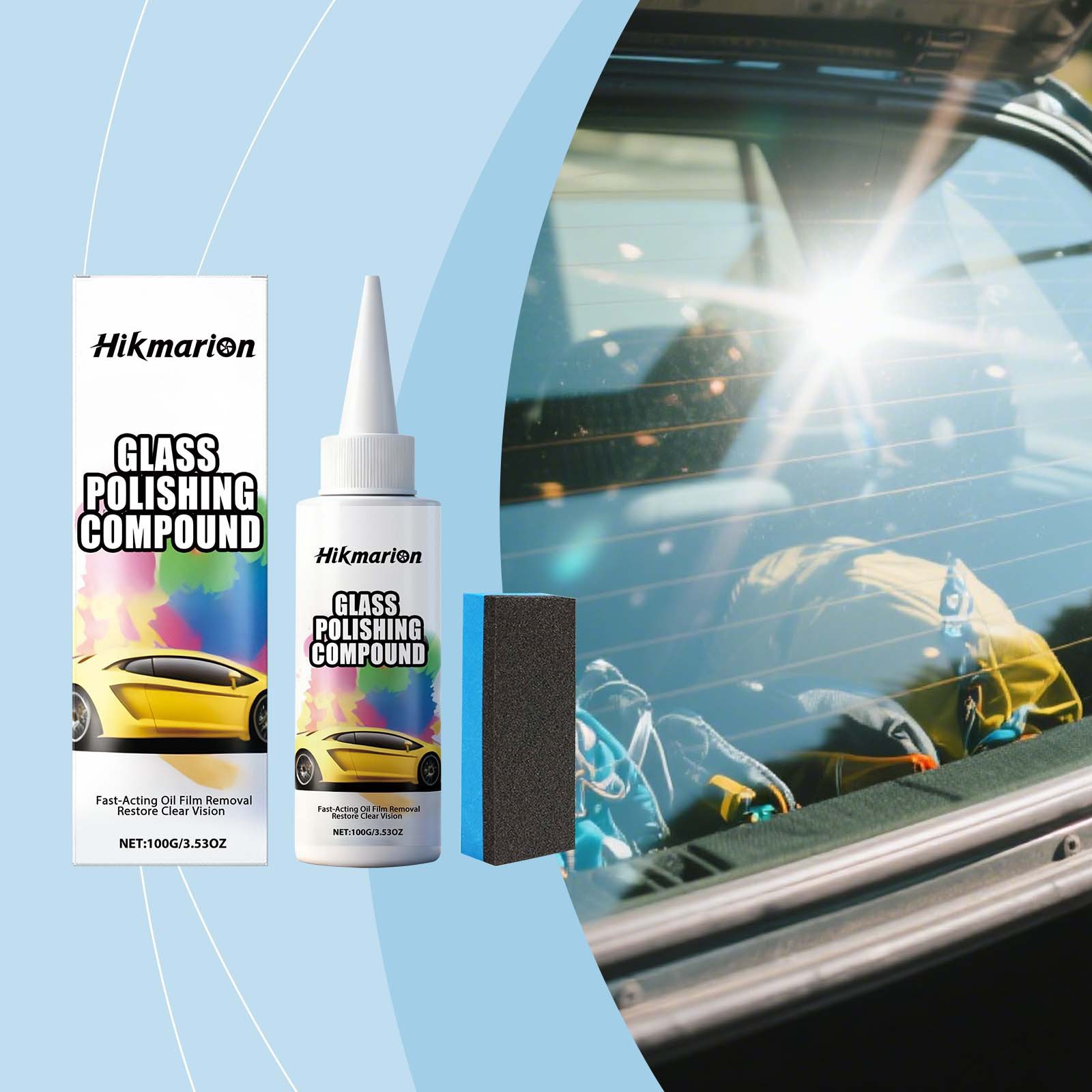 Hikmarion Glass Polishing Paste Cleans Glass Oil Film Removes Coating Clear Vision Car Maintenance