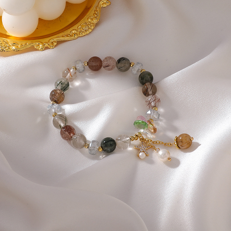 Fashion Pearl Five-pointed Star Moon Colorful Crystal Bracelet display picture 5