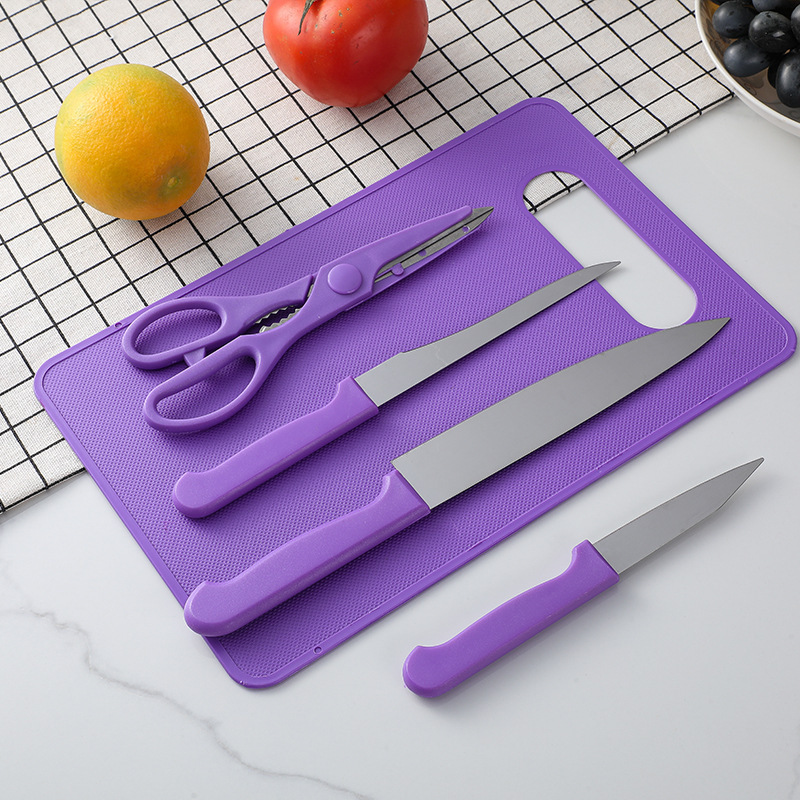 Juego de cuchillos de cocina de acero inoxidable, 5 piezas con tijeras y tabla, set de regalo profesional para el hogar
