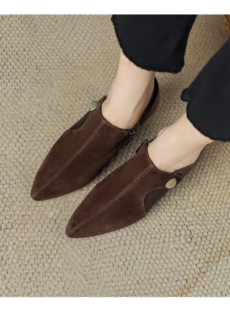 Giày cao gót nữ mũi nhọn da cừu mờ phong cách cổ điển — Màu nâu chi tiết 8