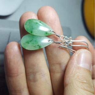 Natural Jade Earrings Earrings A Goods Ice-seed Yang Green Water Drop Earrings 925 Silver Inlaid Earrings Myanmar Jade Earrings