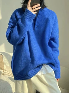 Knitted Sweater Oversize Blue, Thick High-Quality Style (S–XL)