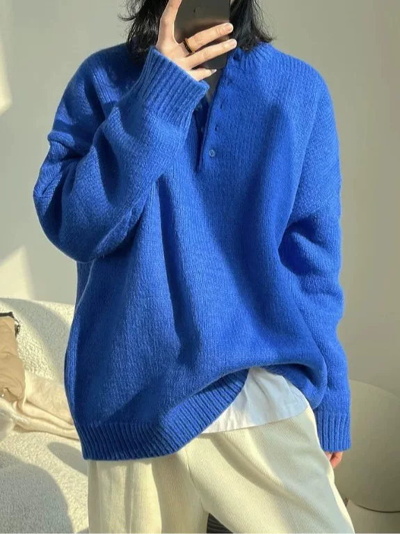 Knitted Sweater Oversize Blue, Thick High-Quality Style (S–XL)