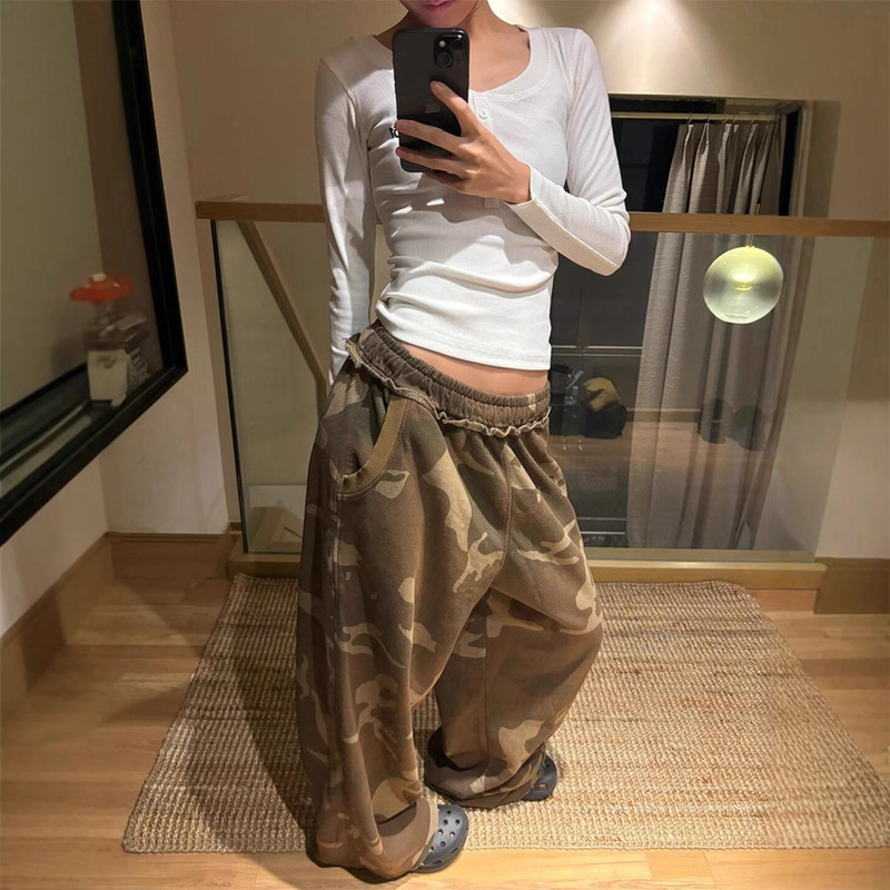 American-Style Spicy Girl Camouflage Wide-Leg Pants Women's Winter High-End Fleece-Lined Straight Casual Pants Loose Sports Sweatpants Long Pants American-Style Spicy Girl Camouflage Wide-Leg Pants Women's Winter High-End Fleece-Lined Straight Casual Pants Loose Sports Sweatpants Long Pants