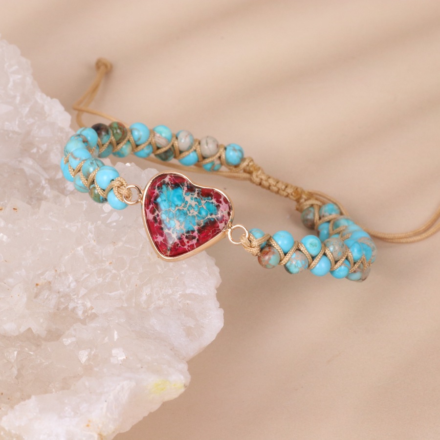 Street Occasion turquoise, Glass Material Heart Shape Pattern 1 Piece Simple Style Heart Shape Turquoise Glass Knitting Bracelets