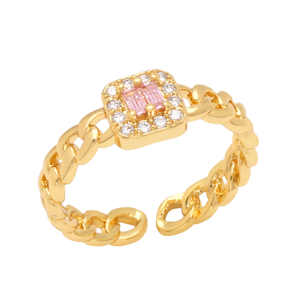 Simple Style Square Copper 18K Gold-plated Zircon Open Ring