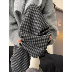 格雷系黑灰撞色阔腿慵懒风格子裤女秋季大码胖妹妹显瘦垂感休闲裤