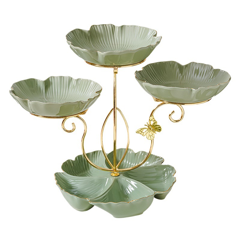 Luz de lujo cerámica multicapa Internet celebridad plato de fruta sala de estar tarde té merienda plato de fruta seca almacenamiento creativo postre soporte de exhibición