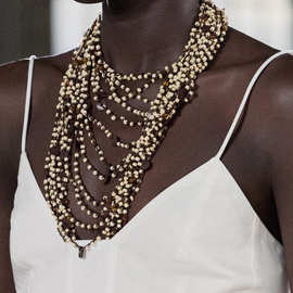Za新款欧美时尚博主多层珠串项链波西米亚度假风多层不规则颈饰品