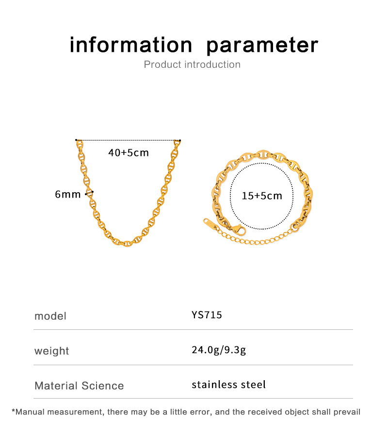 28g Weight Bracelets, Necklace Classification Necklace + Jewelry Quantity Wholesale Jewelry Simple Style Oval Titanium Steel Plating Bracelets Necklace