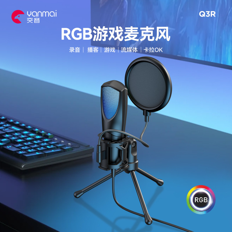 2025新款跨境外贸专供RGB游戏电竞电脑桌面电容麦克风Q3R|undefined