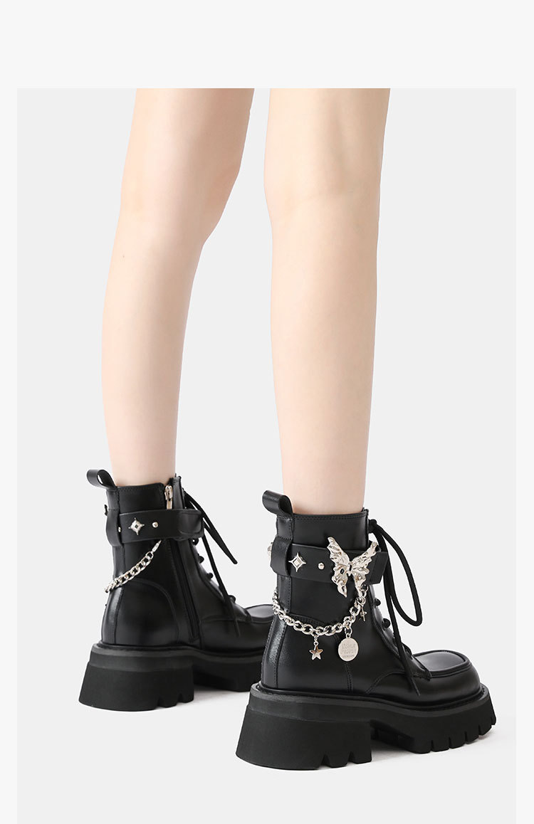 2024 Ősz/Tél Új Liquid Butterfly Martin Talpú Könnyű Knight Rövidnadrág Női Vastag Sarkú Farmer Bőr Csizma_voghion.com