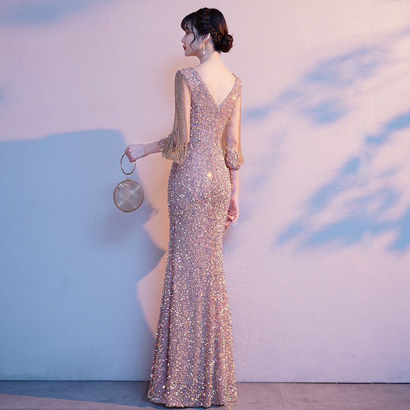 Vestido de noche de sirena para mujer, primavera 2025, elegante vestido de lentejuelas para banquete, actuación, presentadora, estilo ajustado. image 4