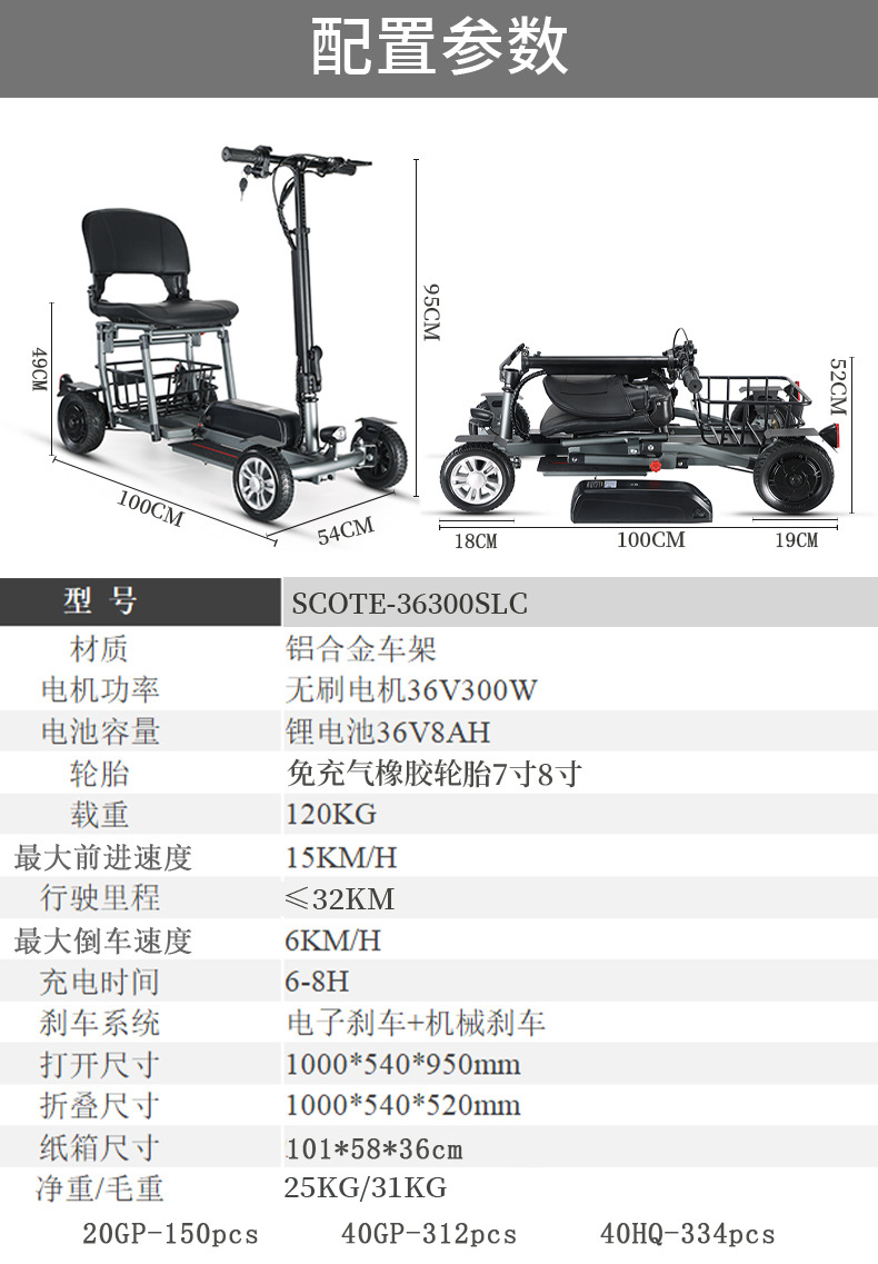 Exported to the United States Folding Electric Four-Wheeler Small Elderly Scooter Aluminum Alloy Ultra-Light Folding Lithium Electric Vehicle