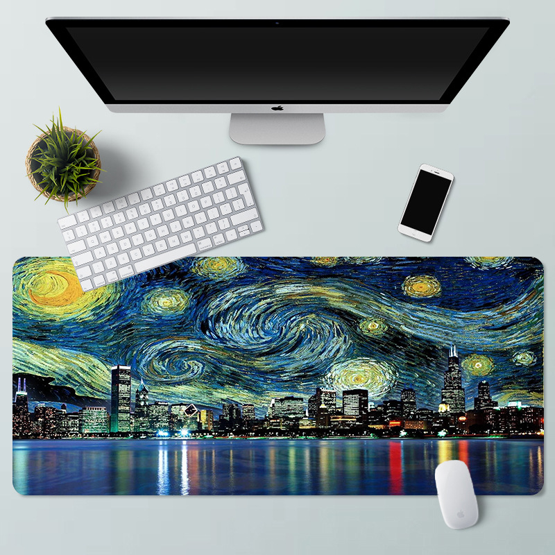 Alfombrilla de ratón paisaje pintura al óleo Van Gogh arte estera de escritorio de la computadora de gran tamaño estera de escritorio de bloqueo de precisión estera antideslizante