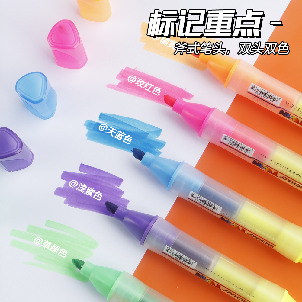 Highlighter Pen triángulo Varilla pluma de doble cabeza transfronteriza recomendar marcador de color pluma de gran capacidad graffiti marcador de color fluorescente
