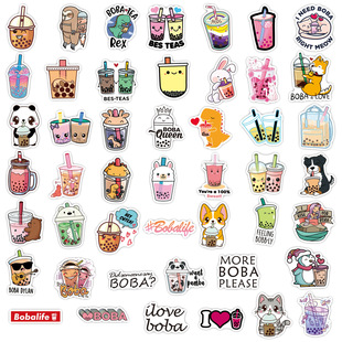 50 cute milk tea drink stickers guitar computer luggage decorative stickers waterproof creative Journal stickers