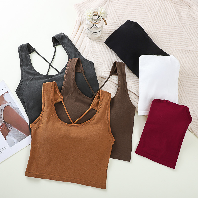Belleza inconsútil espalda correa cruzada chaleco sujetador interior y exterior desgaste fijo Copa ropa interior caliente chica base tubo superior chaleco