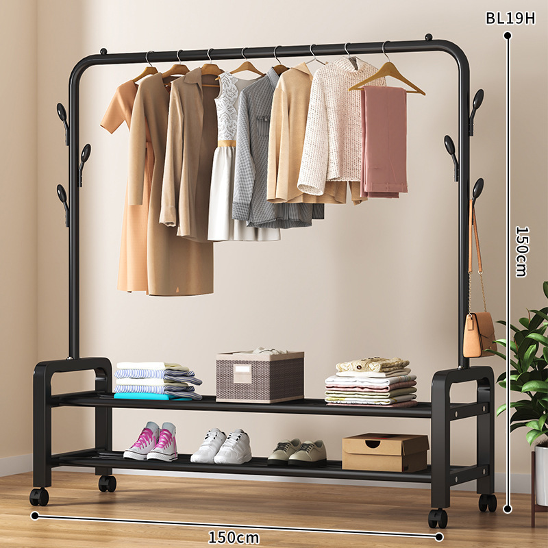 150cm [블랙 단극] 2단 수납선반 + 휠