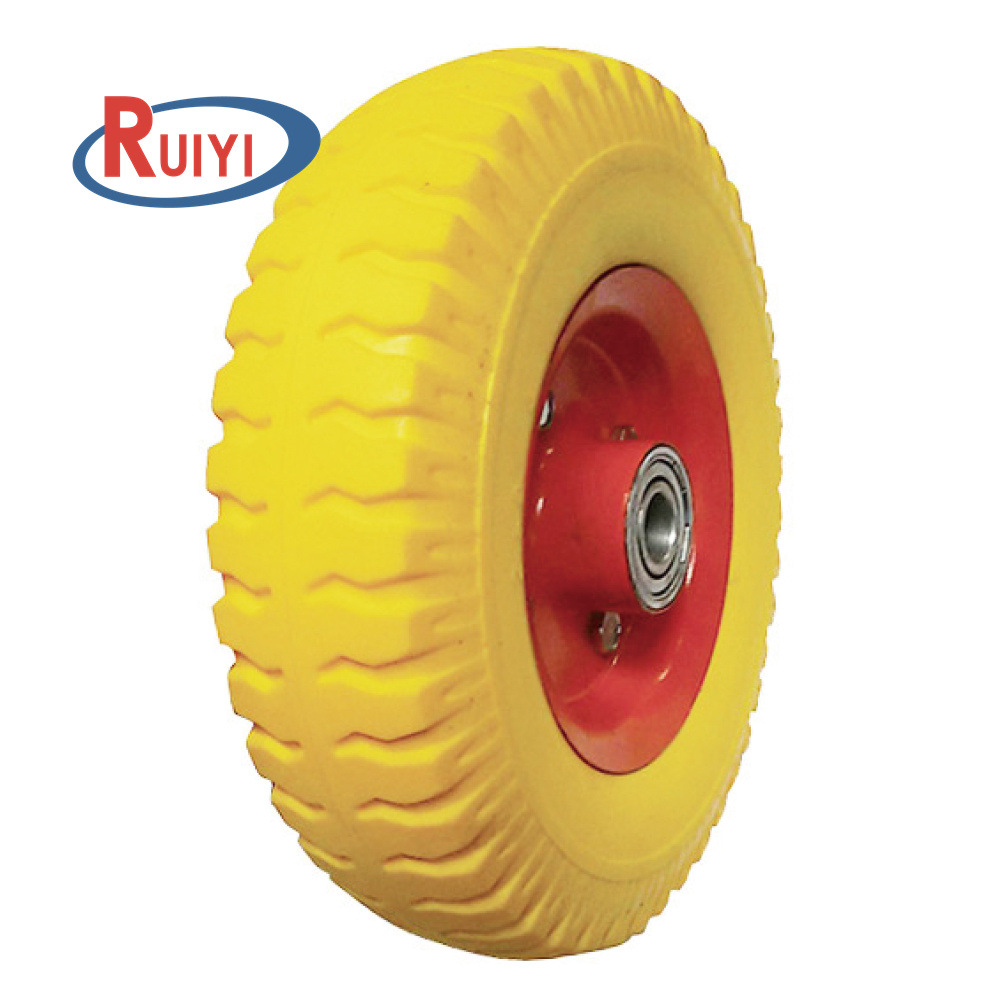 厂家现货pu聚氨酯发泡轮 工具车橡胶实心轮 手推车PU轮8x2.50-4