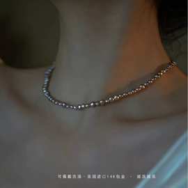 稀有强光紫色巴洛克项链天然淡水珍珠叠戴气质ins百搭锁骨链紫光