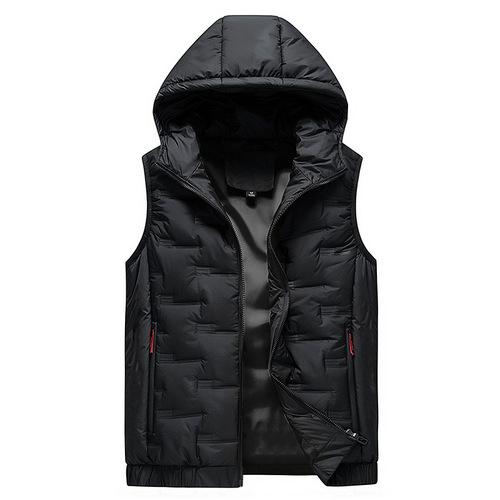 Men's winter warm coat, quilted outerwear for autumn and winter, padded and thickened hooded vest coat