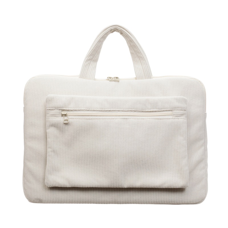 ng2510227 Bolsa feminina de veludo cotelê de 14 polegadas, modelo maleta simples e elegante para uso diário, ideal para notebooks e laptops._voghion.com