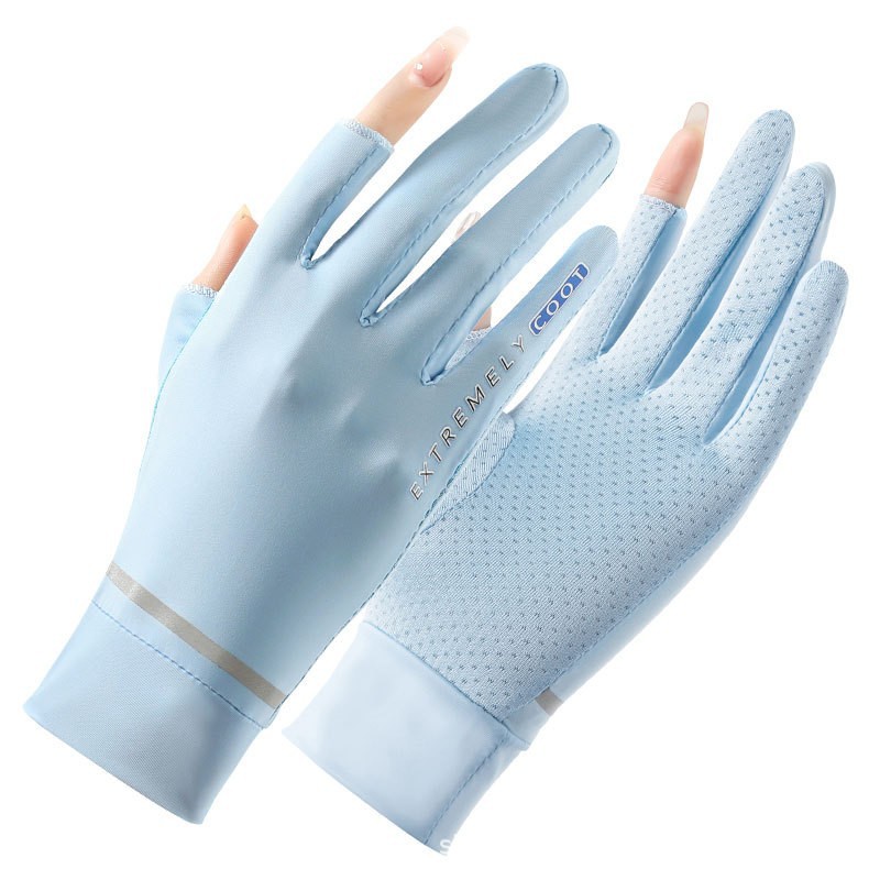 Guantes de protección solar para mujeres Protección UV Seda de hielo Guantes de pantalla táctil dedo completo conducción delgada equitación pesca fugas guantes de dedo