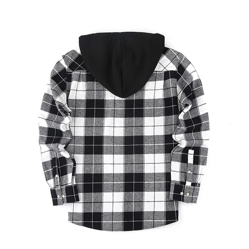 2025 Spring Loose Casual Flannel Long Sleeve Hooded Plaid Shirt for Men - High-end Style