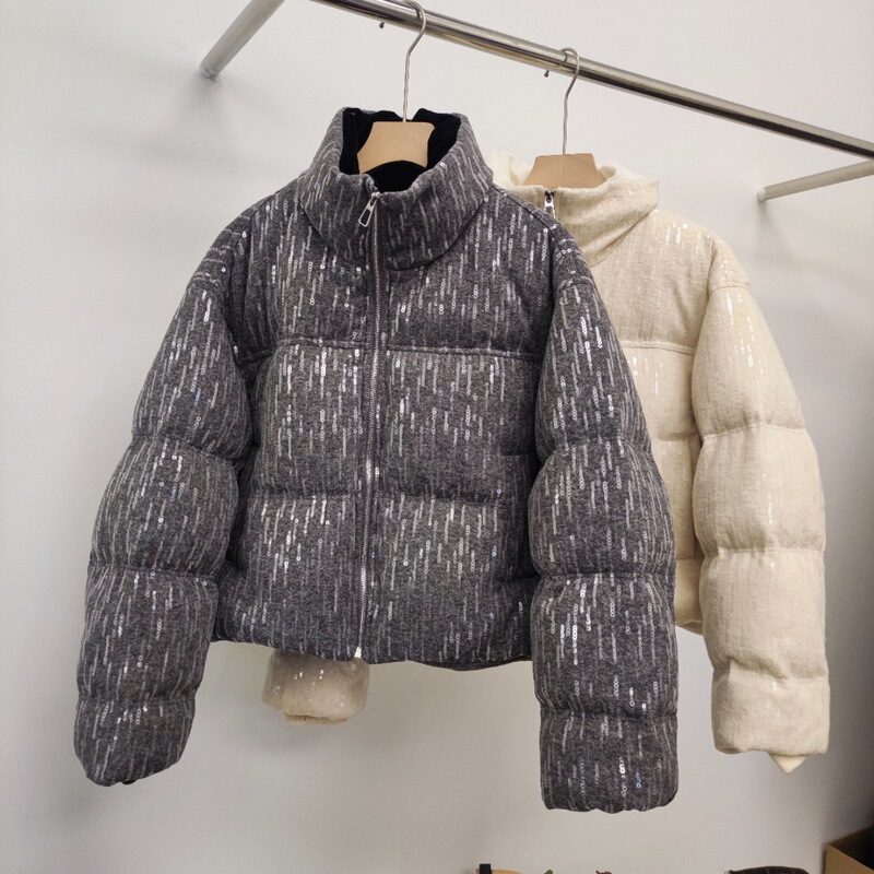 In-Stock Women's Short 90% White Duck down Jacket, Thickened Simple Stand Collar Loose Sequin Warm Coat In-Stock Women's Short 90% White Duck down Jacket, Thickened Simple Stand Collar Loose Sequin Warm Coat
