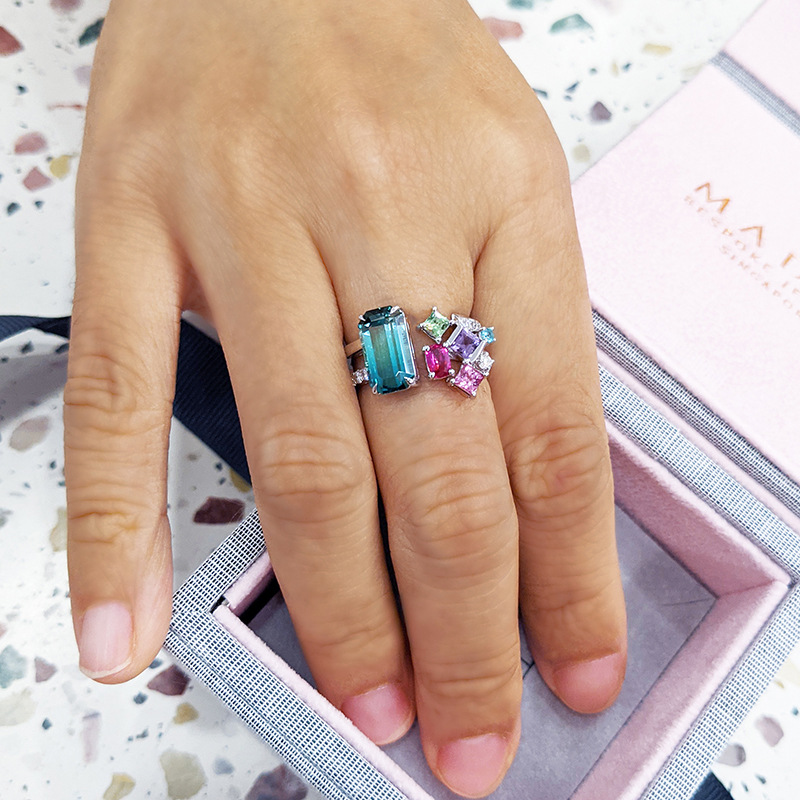 Zircon Inlay Material Shiny Geometric Copper Inlay Zircon Open Rings