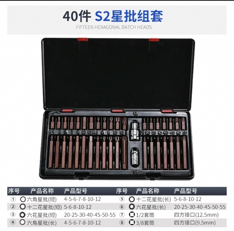 40点セット スターバッチツールセット スターバッチヘッド S2 六角十二角梅花六角ソケットバッチヘッドセット|undefined