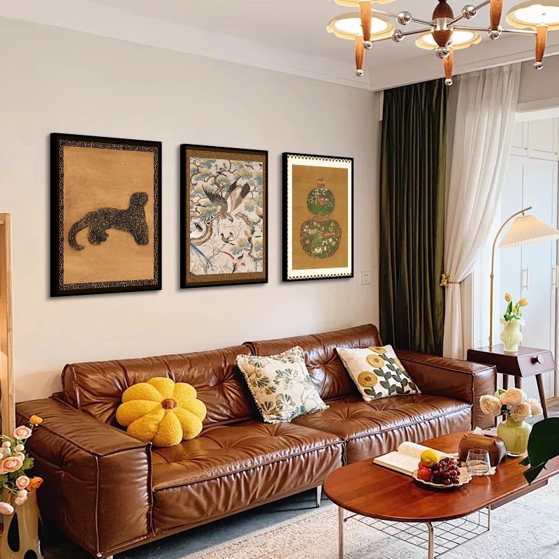 Dropshipping Vintage-Style Living Room Decorative Painting Leopard Triptych Mural High-End Sofa Background Wall Hanging Painting