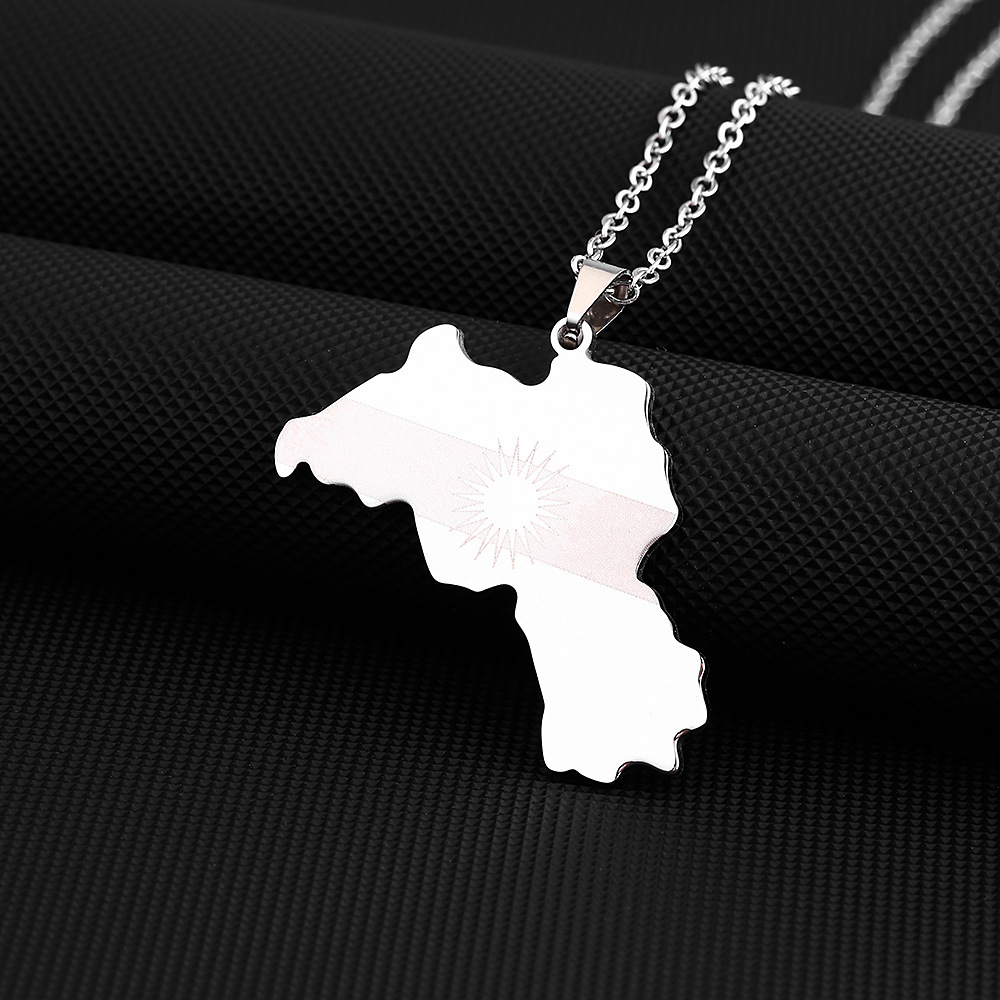 Kurdistan map pendant necklace oil drop retro men and women stainless steel pendant accessories_voghion.com