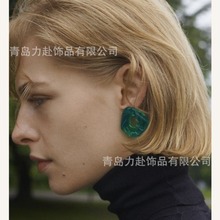 初春款树脂耳环新款春夏糖果色树脂耳钉S925银针几何型时尚