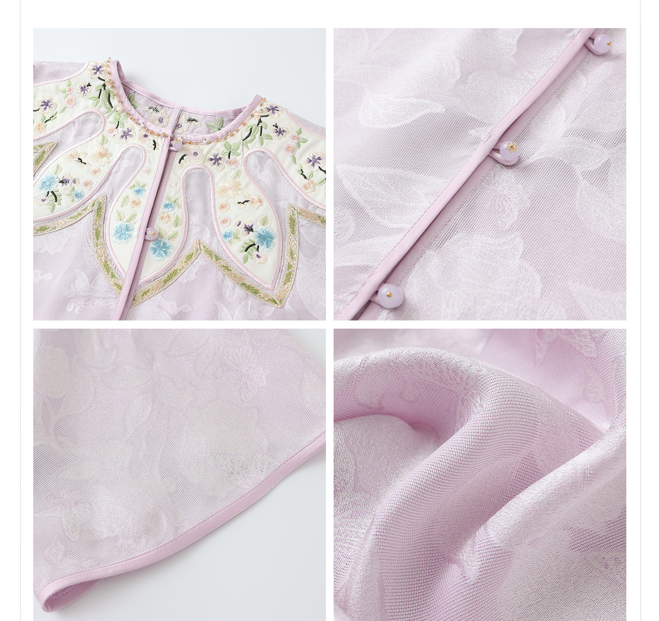 Áo sơ mi nữ thêu hoa kiểu Trung Hoa mới, phong cách cổ điển, nút áo jacquard sang trọng — màu tím nhạt chi tiết 19